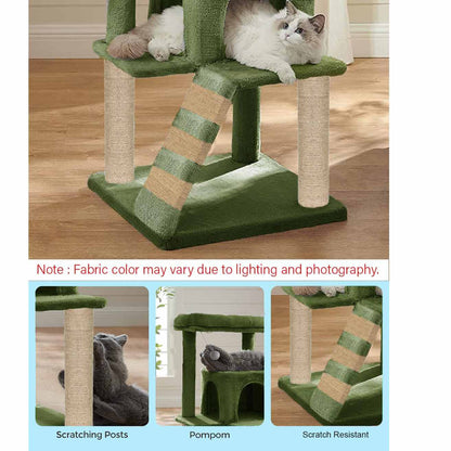 Cat Kitten Tree with Scratching Post, Ladder & Hanging Toy | 39 Inch Green
