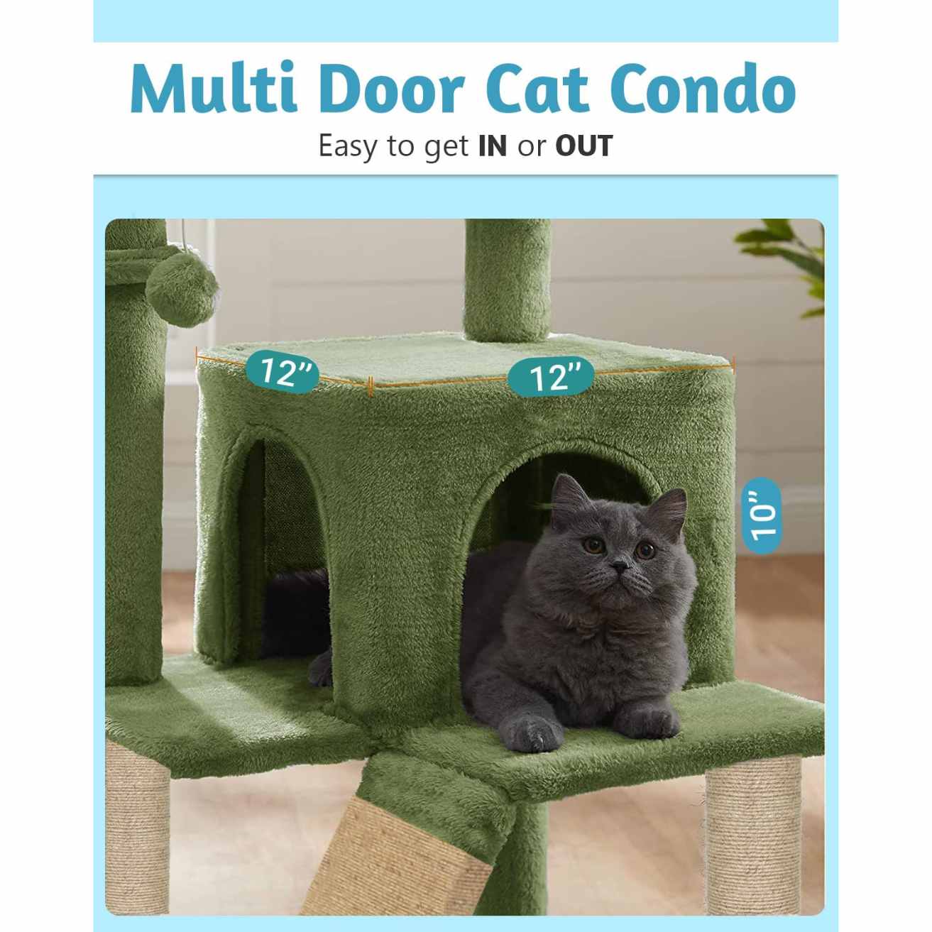 Cat Kitten Tree with Scratching Post, Ladder & Hanging Toy | 39 Inch Green