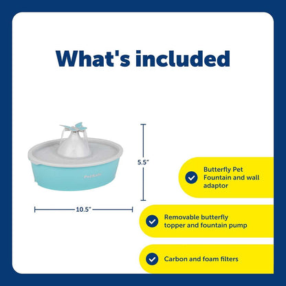 Butterfly Pet Water Fountain with Pump & Carbon Filter For Dogs & Cats | 50 oz