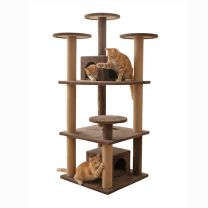 Multilevel Cat Kitten Activity Tree - Fur Fabric, Condo Box, Jute Rope, Multiple Floors, Scratching Posts (Height 54 Inch)