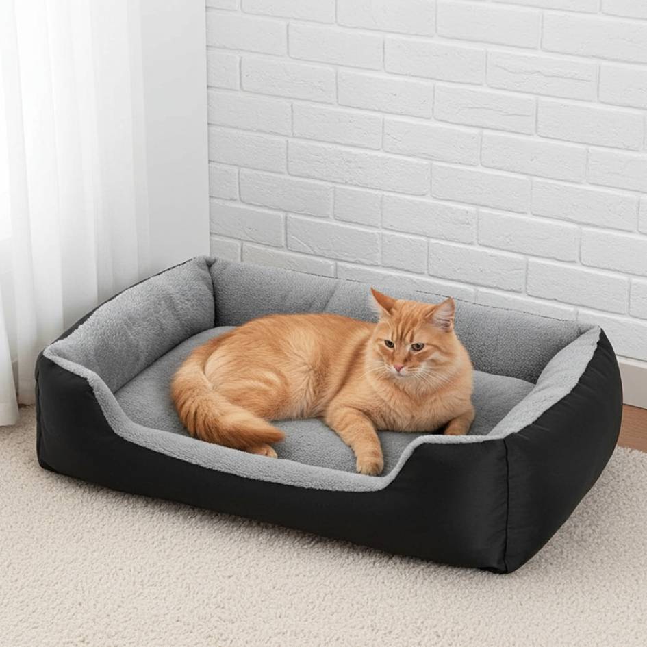 Pet Bed With Soft Fabric & Machine Washable (Black & Gray)