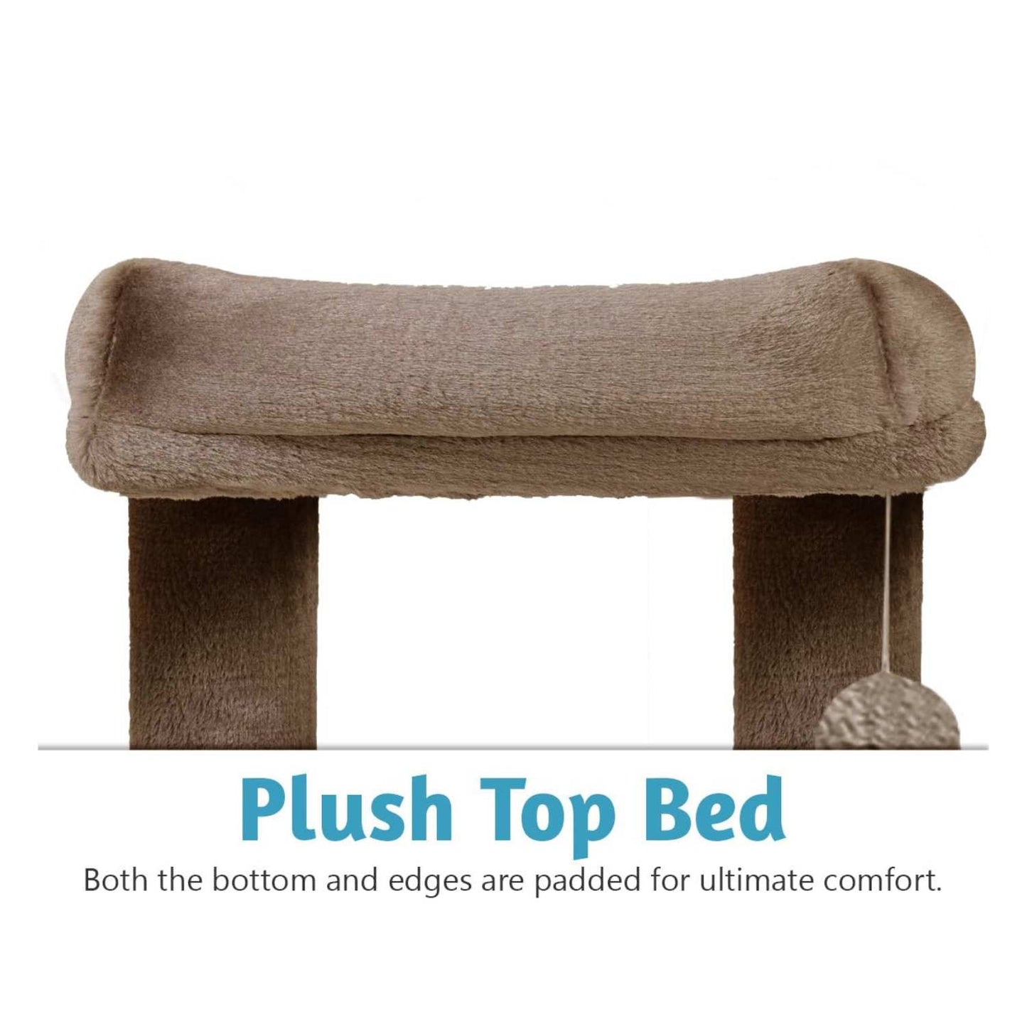 Condo Kitten Cat Tree - Plush Fur Fabric | Top Perch | Hanging Ball | Scratching Post (Condo 12x12 Inch) (Brown)