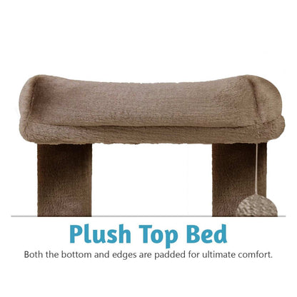Condo Kitten Cat Tree - Plush Fur Fabric | Top Perch | Hanging Ball | Scratching Post (Condo 12x12 Inch) (Brown)