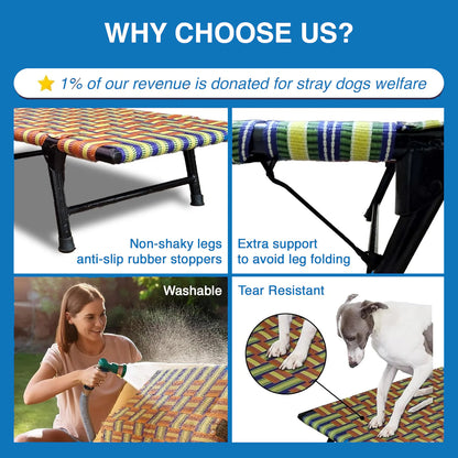 Folding Elevated Cat & Dog Bed | All Seasons Comfort with Breathable Nylon Mesh I Anti-Skid & Waterproof