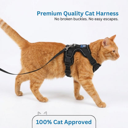 HANK Reflective Cat & Small Dog Harness With Leash For Daily Walks (Black)