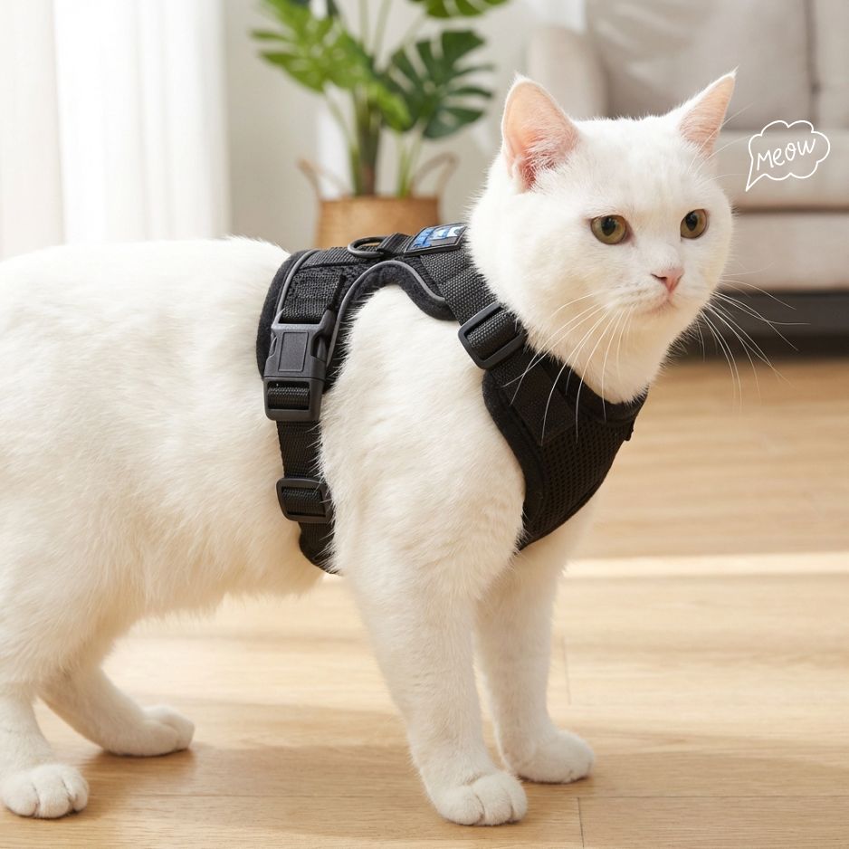 HANK Reflective Cat & Small Dog Harness With Leash For Daily Walks (Black)