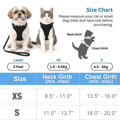 HANK Reflective Cat & Small Dog Harness With Leash For Daily Walks (Black)