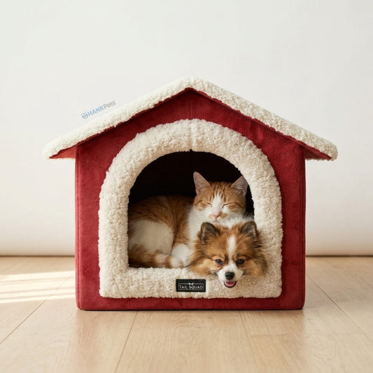 Cozy House Bed For Cats & Small Dogs | Soft Plush Pet Cave