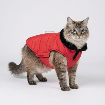 Warm Red Puffer Dog Coat | Waterproof & Lightweight