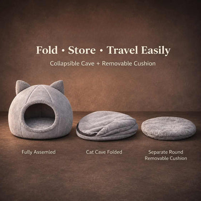 Foldable Cat House Bed | Cozy Indoor Cat Cave With Cushion
