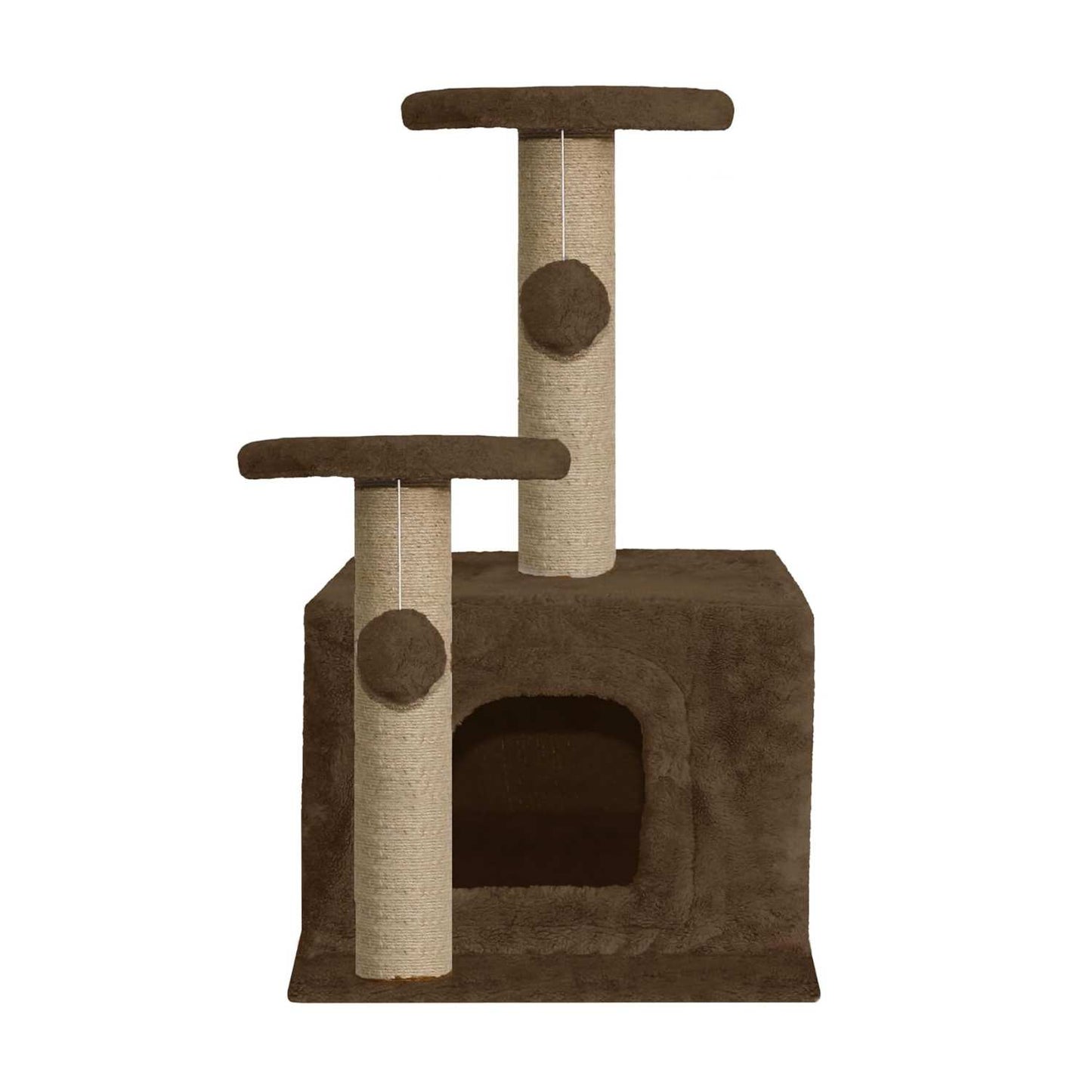 Soft Fur Activity Cat Tree - Natural Sisal Rope, Condo with Sisal Scratching Post, Hanging Ball Toys for Cats and Kittens (Height 26 Inch) (Brown)
