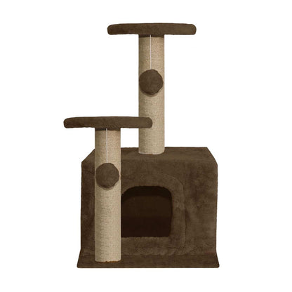 Soft Fur Activity Cat Tree - Natural Sisal Rope, Condo with Sisal Scratching Post, Hanging Ball Toys for Cats and Kittens (Height 26 Inch) (Brown)
