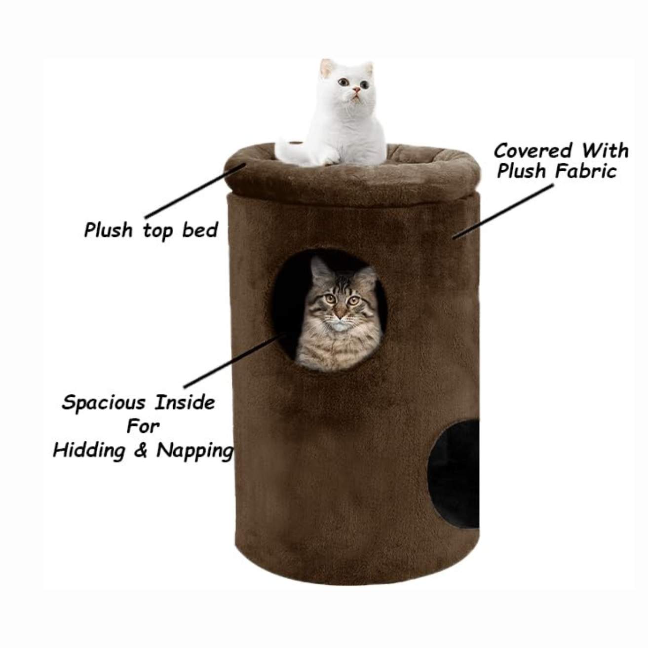 Cat House with Plush Cushion, 2 Levels (Brown)