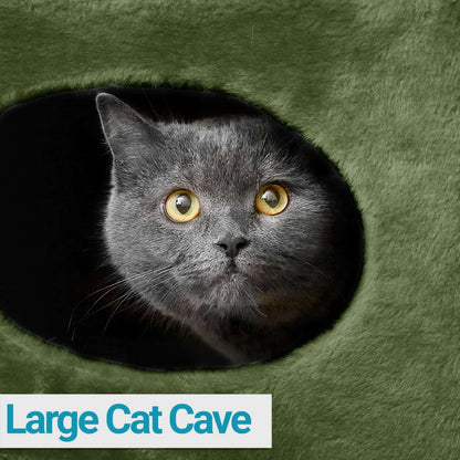 Cat House with Plush Cushion, 2 Levels(Green)