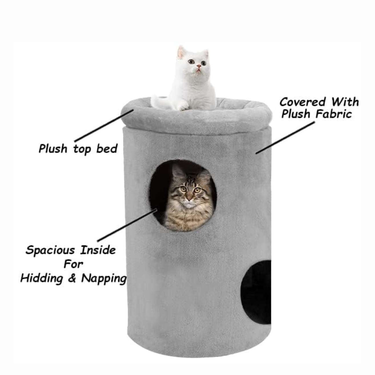 Cat House with Plush Cushion, 2 Levels(Grey)