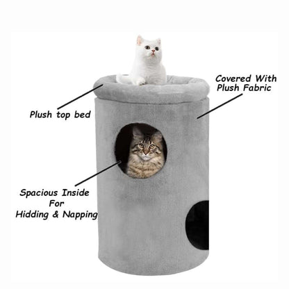 Cat House with Plush Cushion, 2 Levels(Grey)