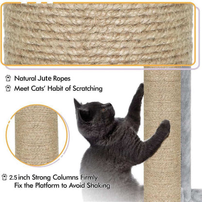 Soft Fur Activity Cat Tree - Natural Sisal Rope, Condo with Sisal Scratching Post, Hanging Ball Toys for Cats and Kittens (Height 26 Inch) (Brown)