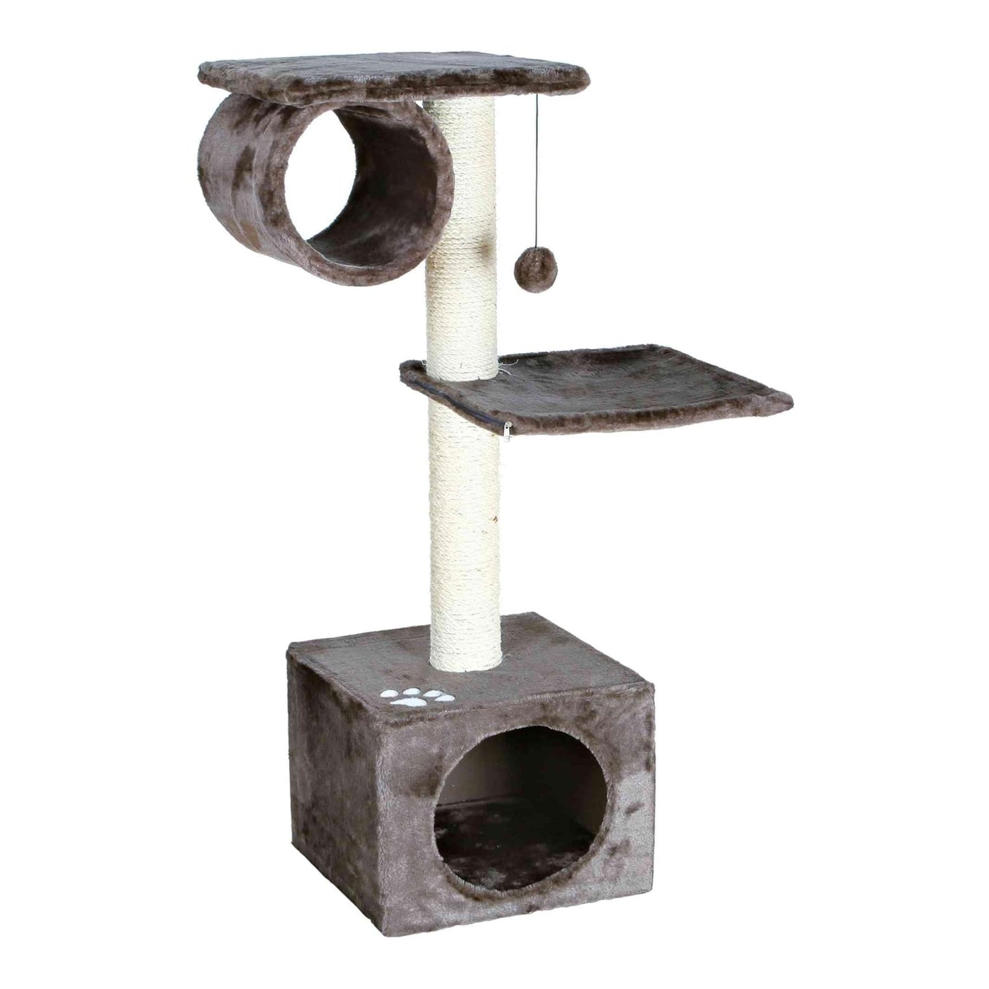 Cat lounging in swinging hammock of premium multi-feature cat tree