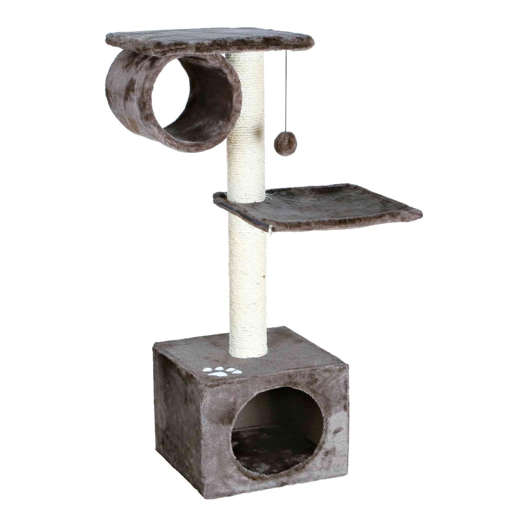Cat lounging in swinging hammock of premium multi-feature cat tree