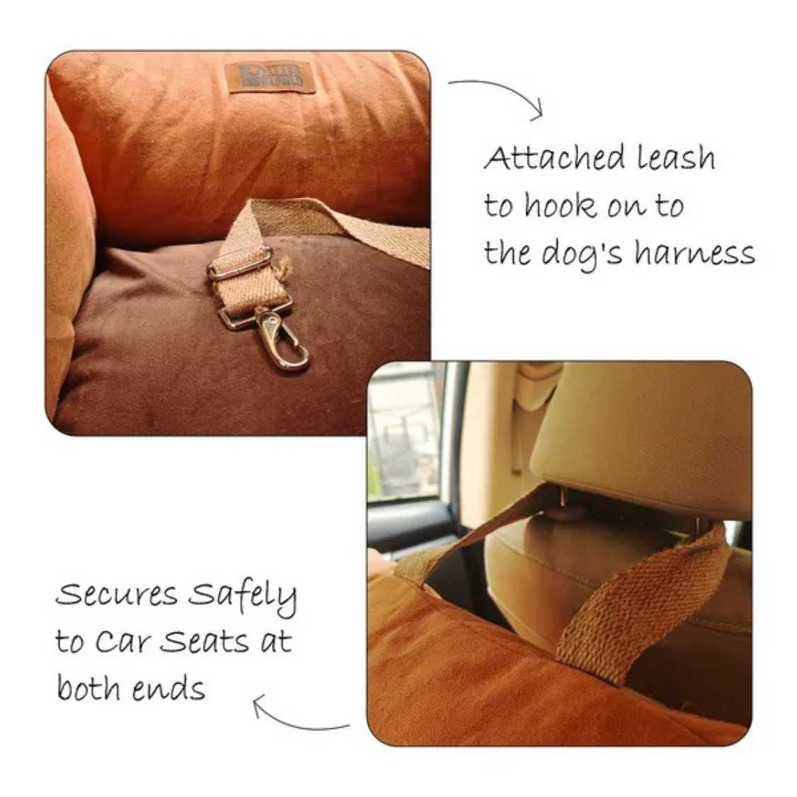 Pet Car Travel Bed with Safety Leash | Pet Seat Bed for Dogs & Cats | Earthy Brown
