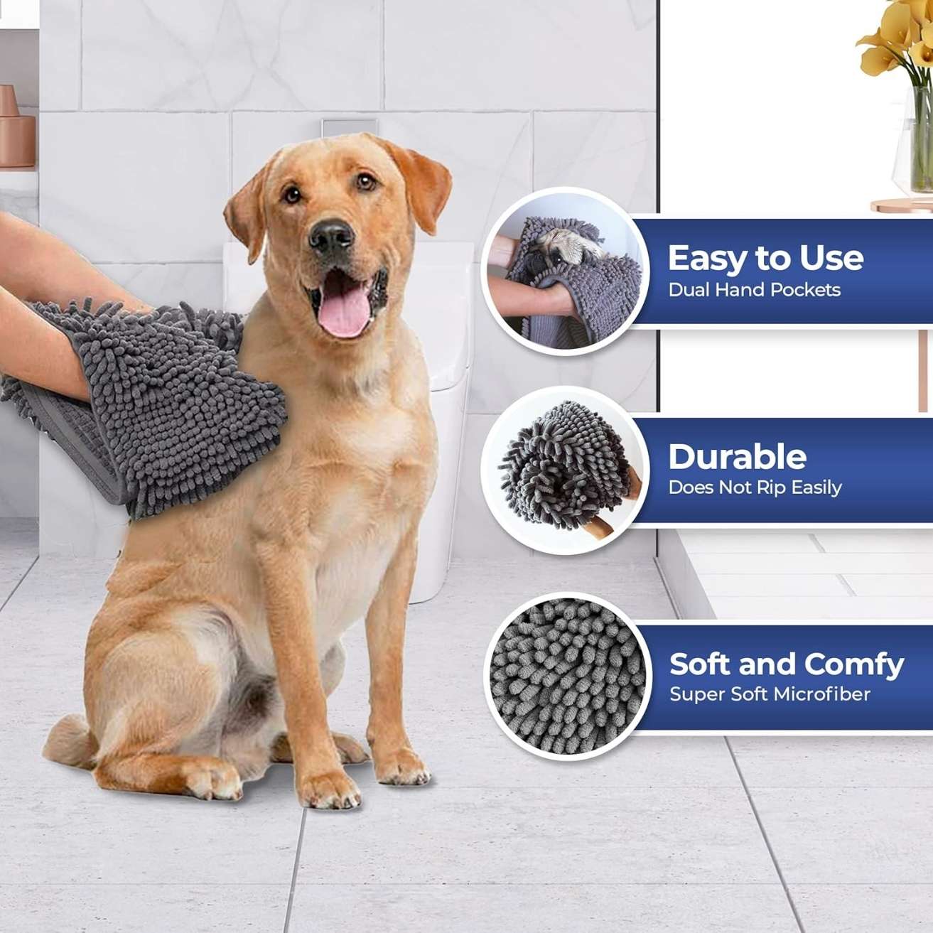 Microfiber Pet Drying Towel Gloves for Dogs & Cats | Quick Dry Pet Bath Towel
