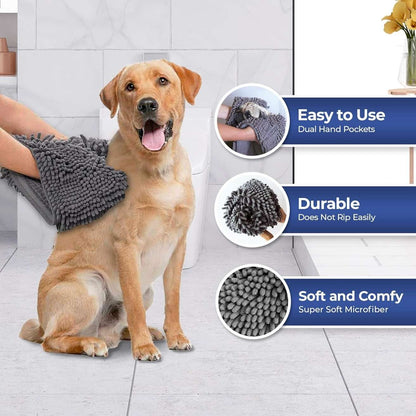 Microfiber Pet Drying Towel Gloves for Dogs & Cats | Quick Dry Pet Bath Towel
