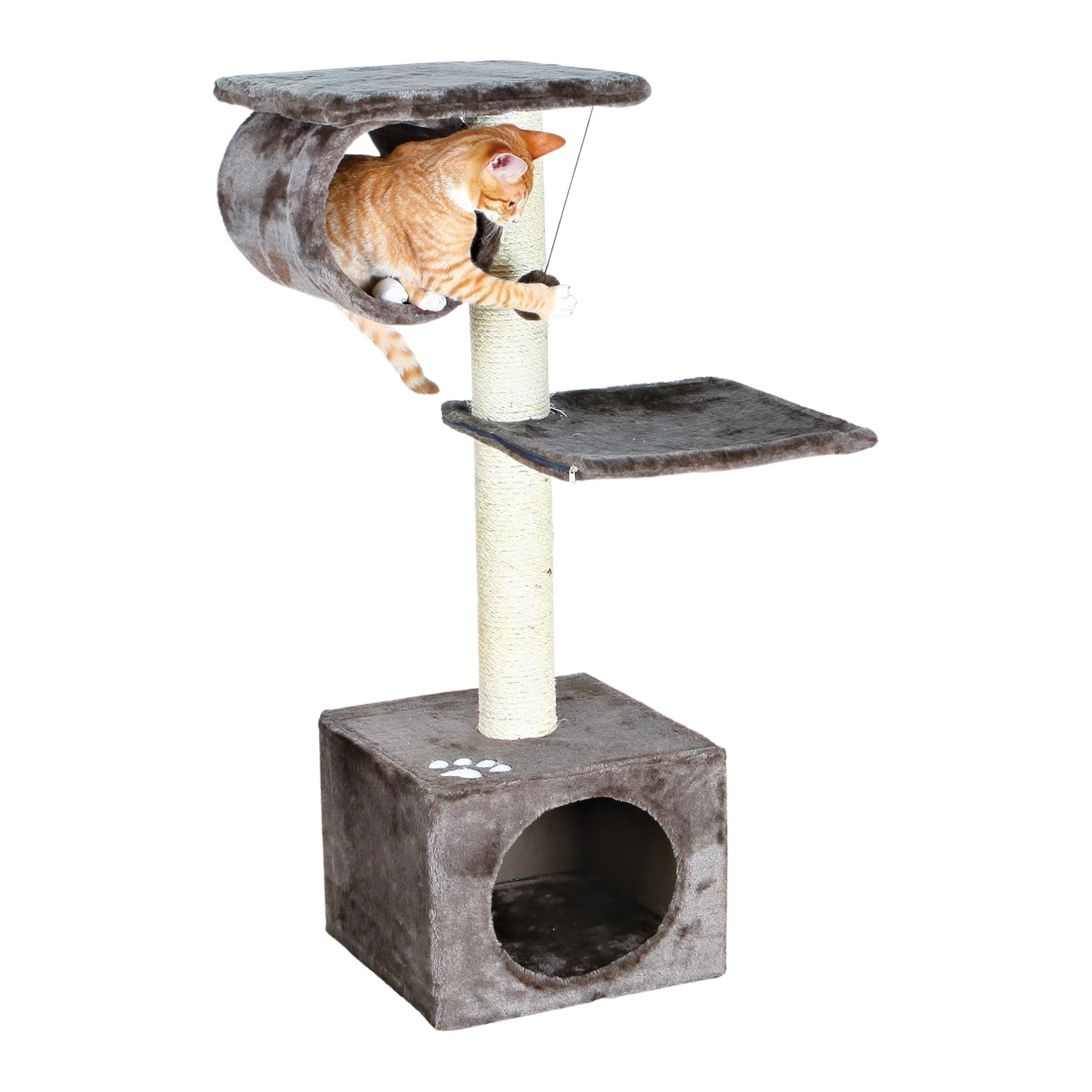 Multi-feature cat tree 106cm with cave, hammock, tunnel and platform in platinum grey