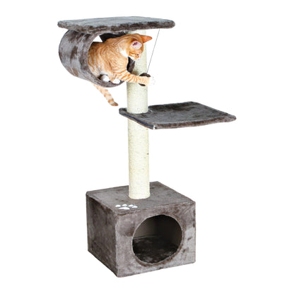 Multi-feature cat tree 106cm with cave, hammock, tunnel and platform in platinum grey