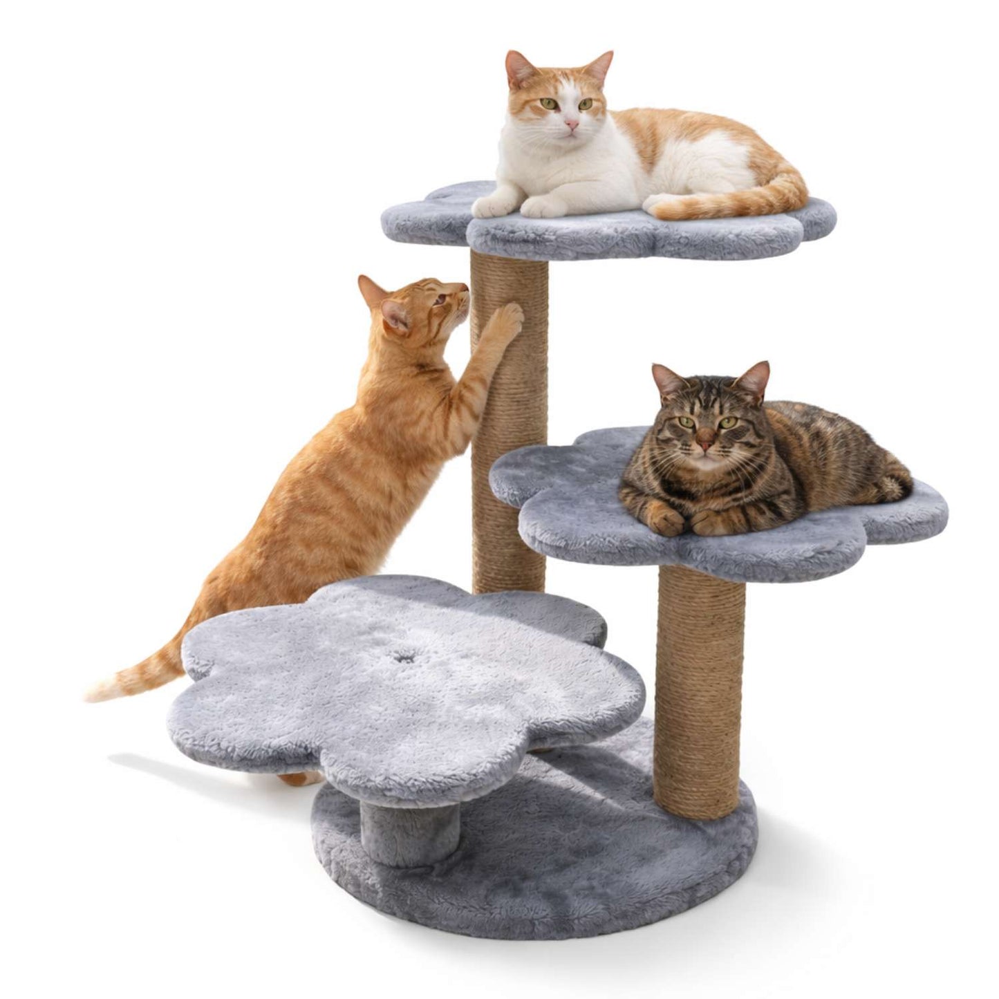 Flower Cat Tree Tower with Scratching Post – 22” Multi-Level Plush Cat Climbing Furniture (Green/Grey)