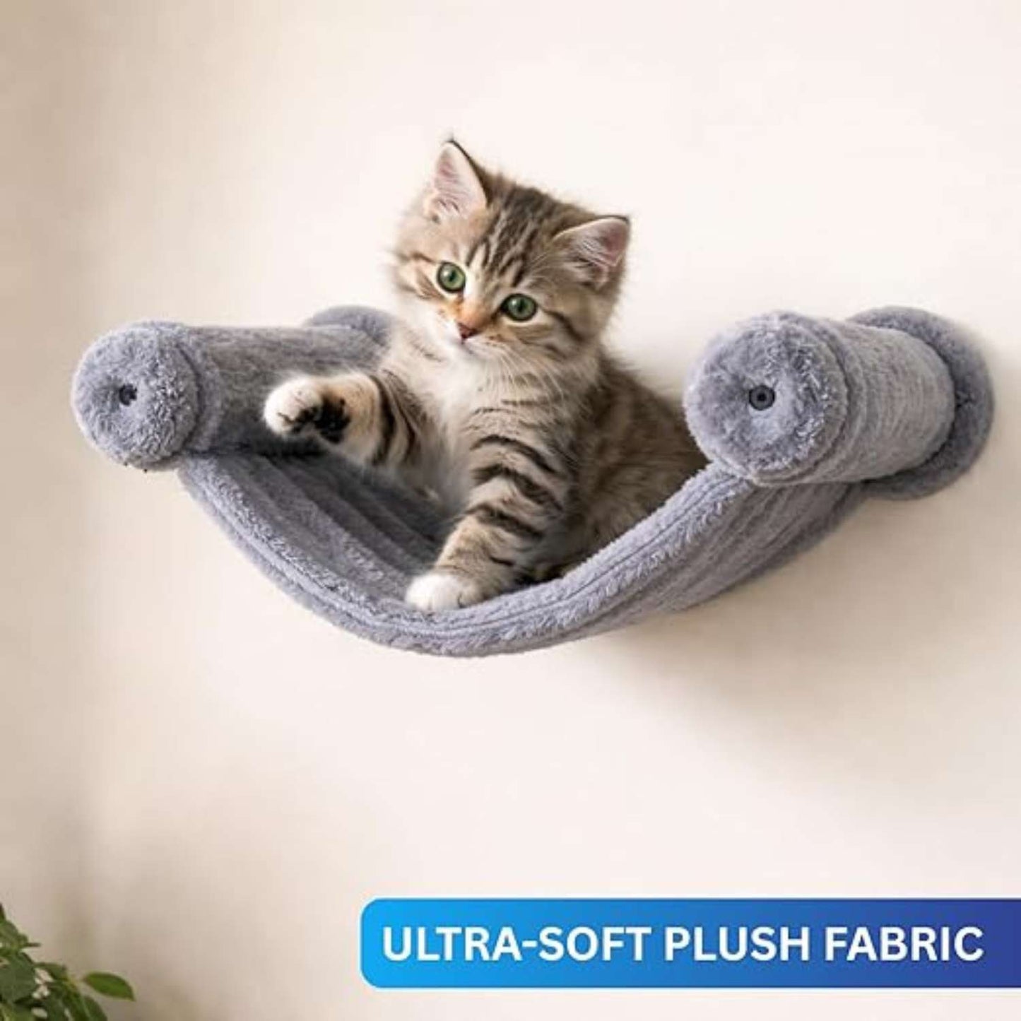 Wall-Mounted Cat Hammock 16x11 – Grey Plush Elephant Design Cat Wall Bed