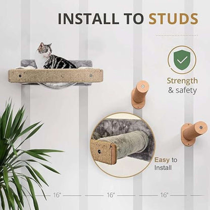 Kitten Cat Wall Mounted Hammock 24x13x8 – Plush Fur Fabric Cat Wall Bed (Grey)
