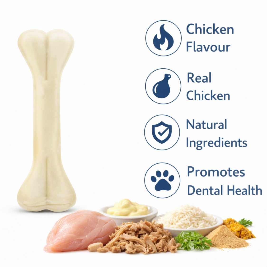 Rawhide Dog Chew Bones Chicken Flavour | Long Lasting Dog Treats (Pack Of 4)