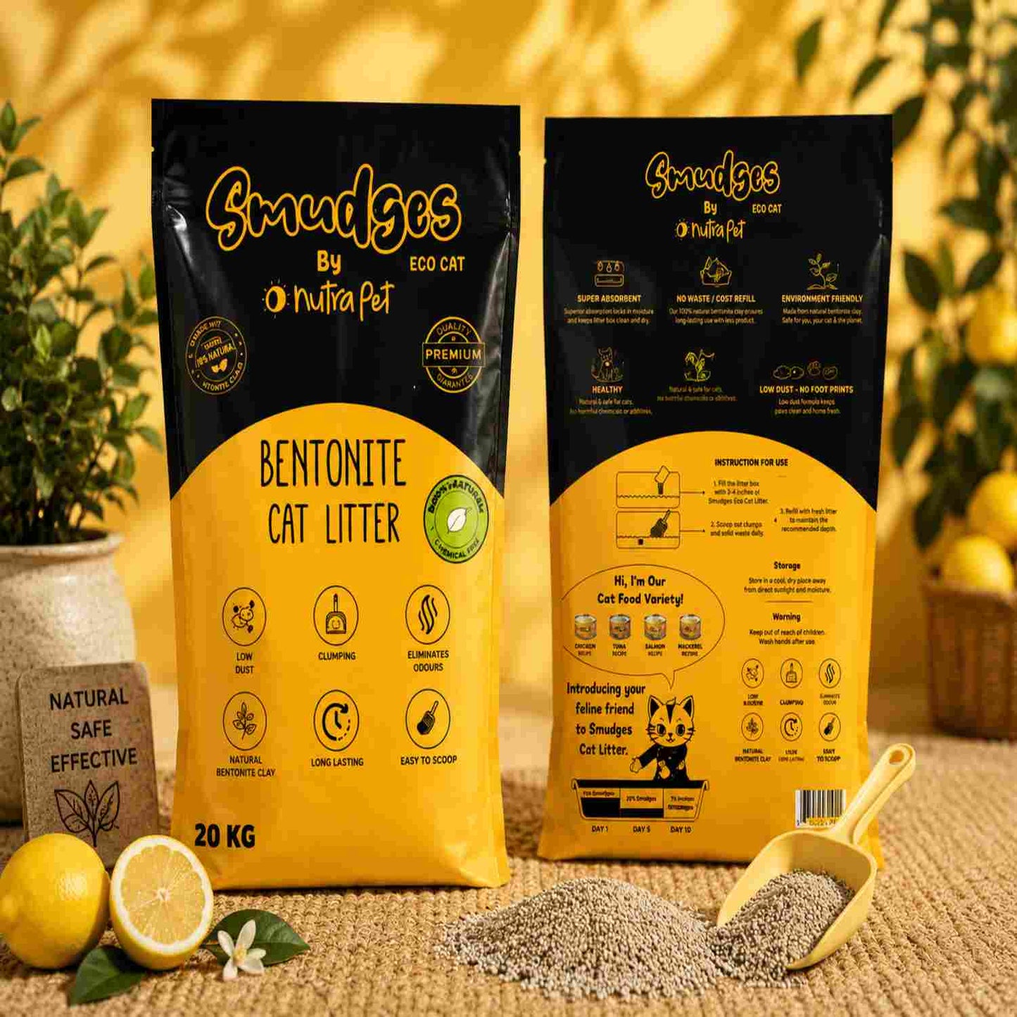 Smudges Eco Bentonite Cat Litter 20kg | Clumping & Lemon Scented