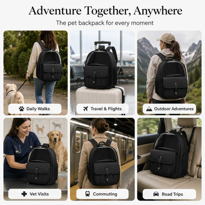 Stylish Pet Backpack Carrier With Mesh Sides & Storage Pocket