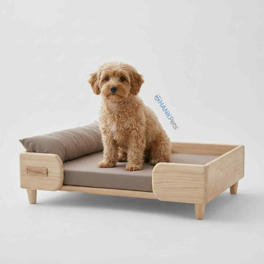 Luxury Wooden Pet Bed For Small Dogs & Cats With Soft Cushion & Mattress