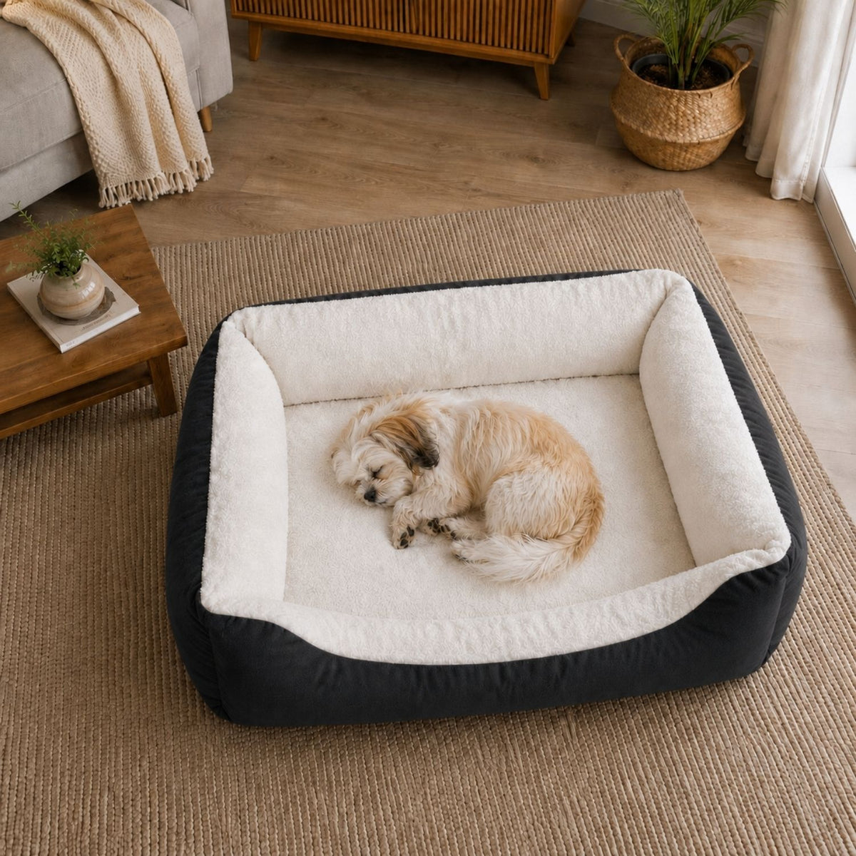 Black Comfort Pet Bed | Soft, Machine Washable & Anti-Skid Base