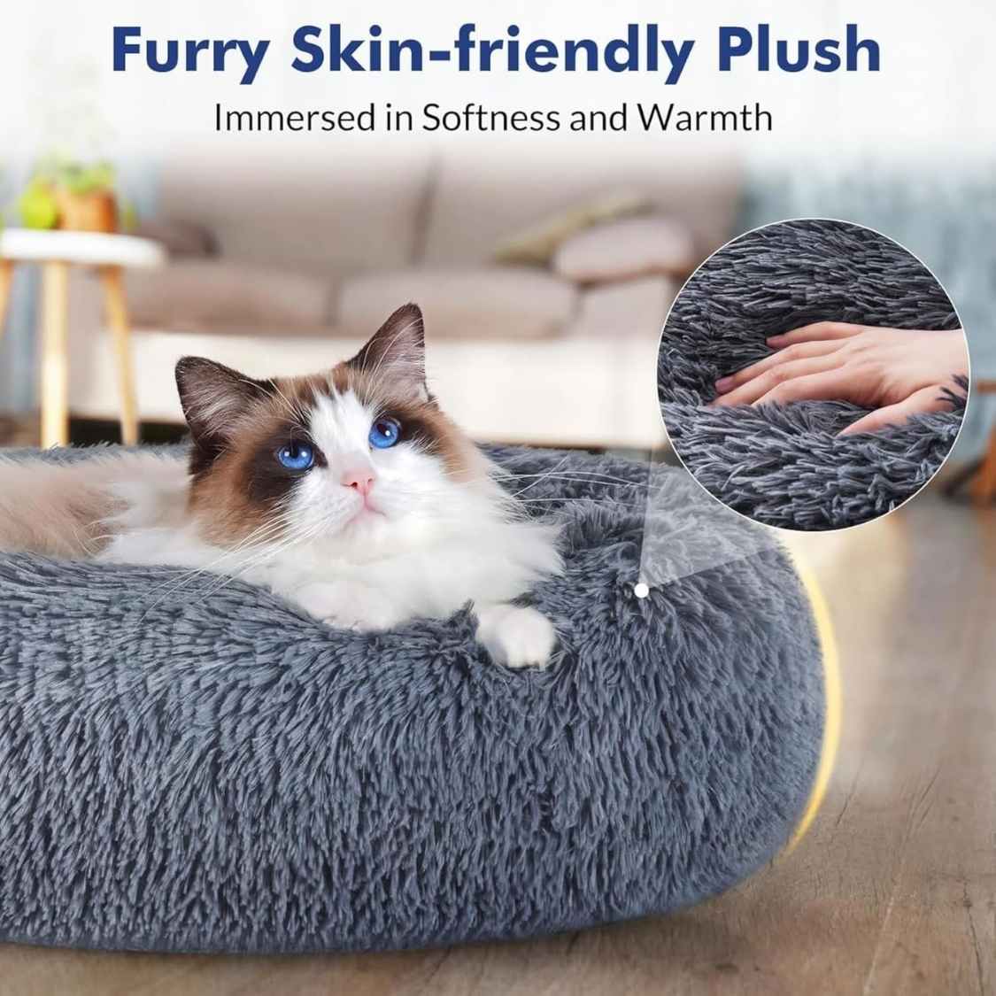 Calming Donut Pet Bed | Ultra Soft Plush Cooling Anti Anxiety (Grey)