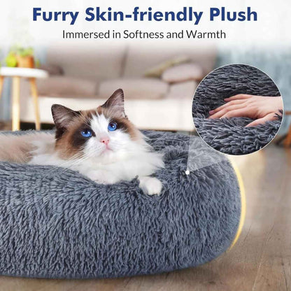 Calming Donut Pet Bed | Ultra Soft Plush Cooling Anti Anxiety (Grey)