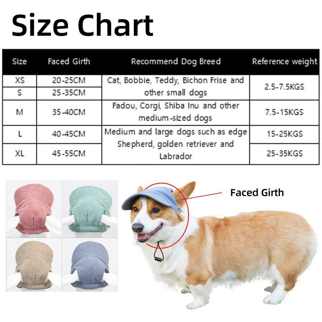 Stylish dog caps for small to large breeds. Adjustable fit, sun protection & breathable design.