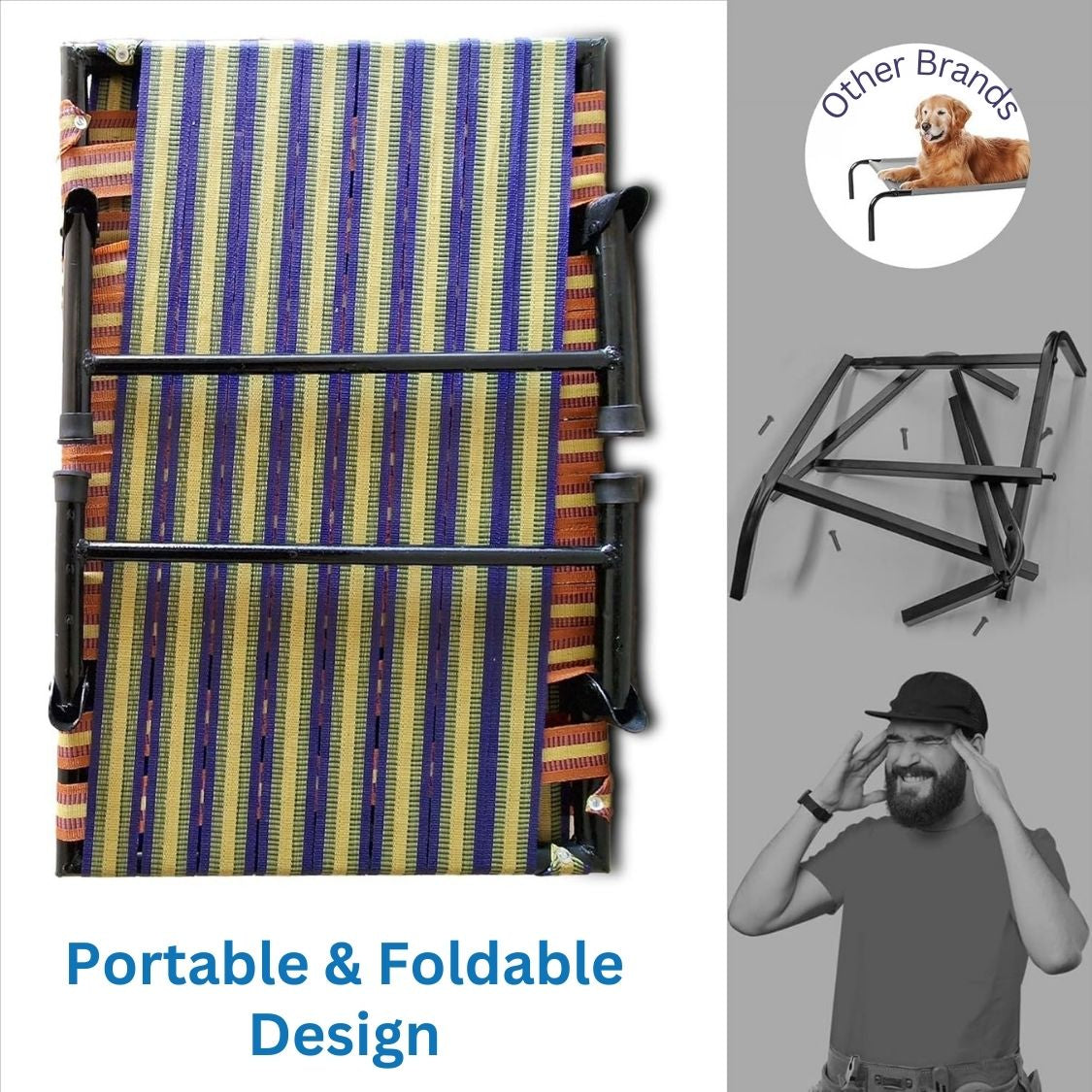 Folding Elevated Cat & Dog Bed | All Seasons Comfort with Breathable Nylon Mesh I Anti-Skid & Waterproof