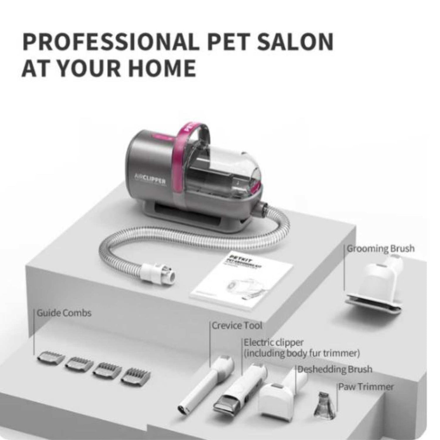 5-in-1 Pet Grooming Kit with Air Clipper - Low Noise Rechargeable Tool