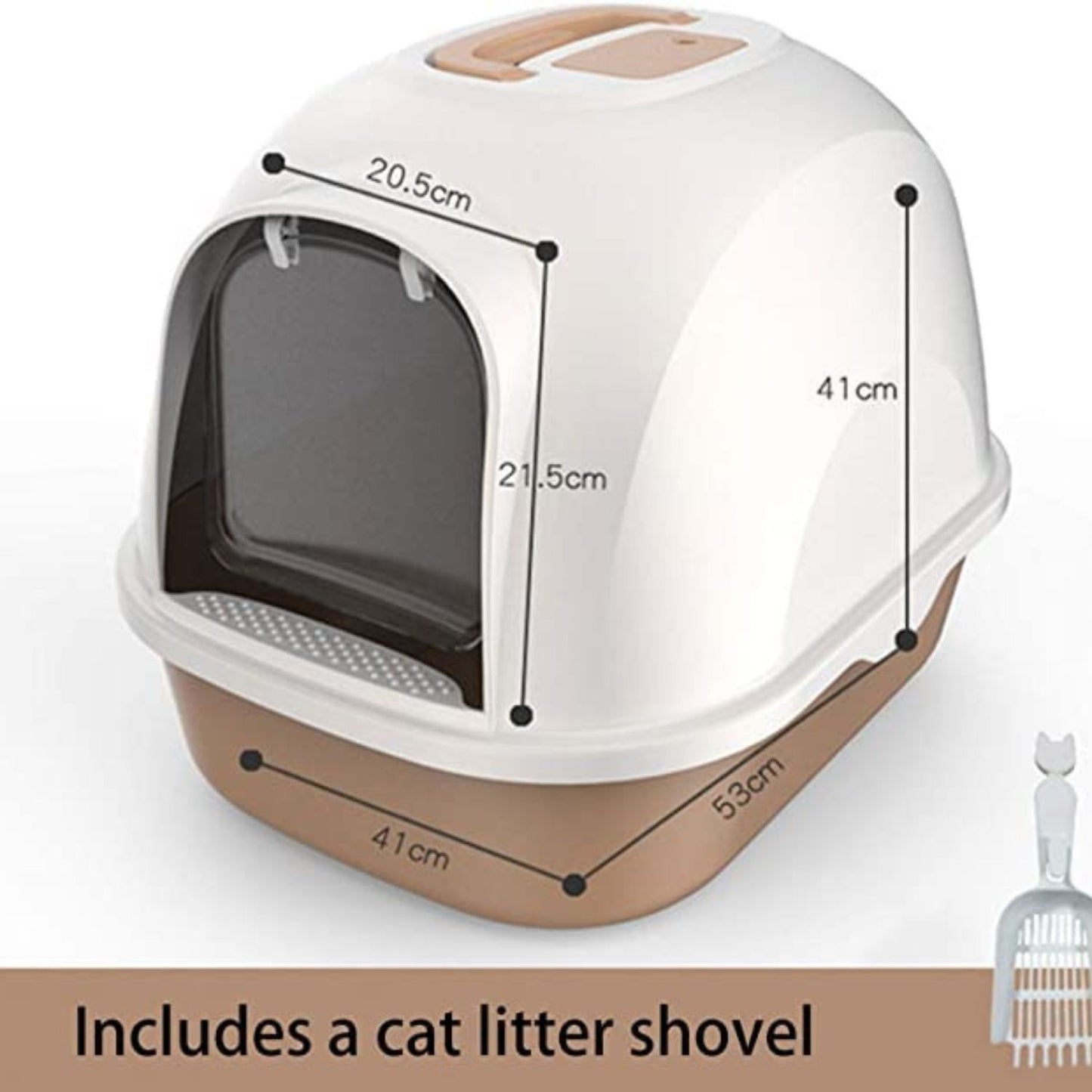 Hooded Cat Litter Tray with Swing Door & Handle | Light Brown Cat Toilet Box