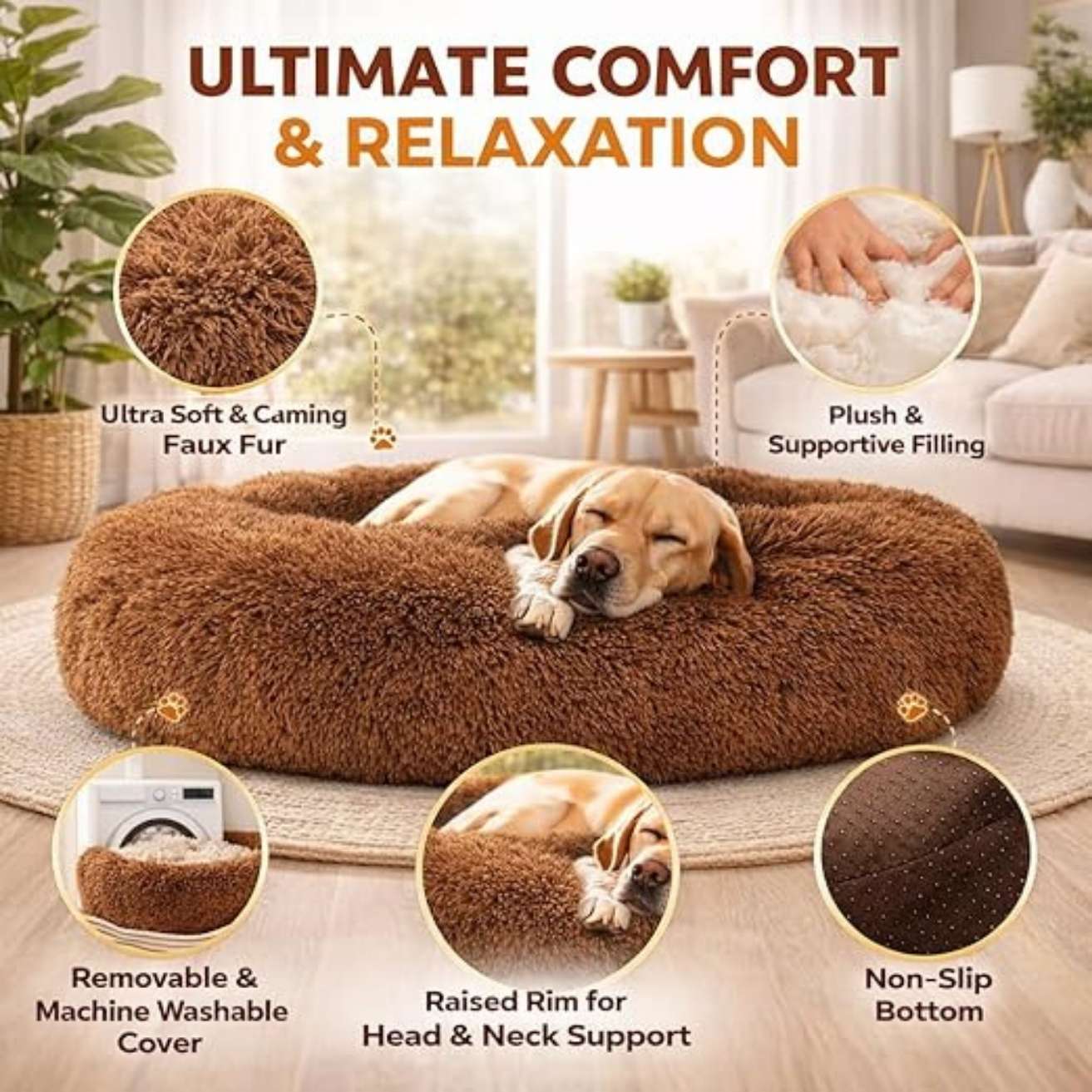 Summer Donut Pet Bed for Dogs & Cats – Soft Plush & Washable