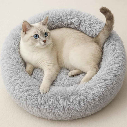 Calming Donut Pet Bed | Ultra Soft Plush Cooling Anti Anxiety (Grey)