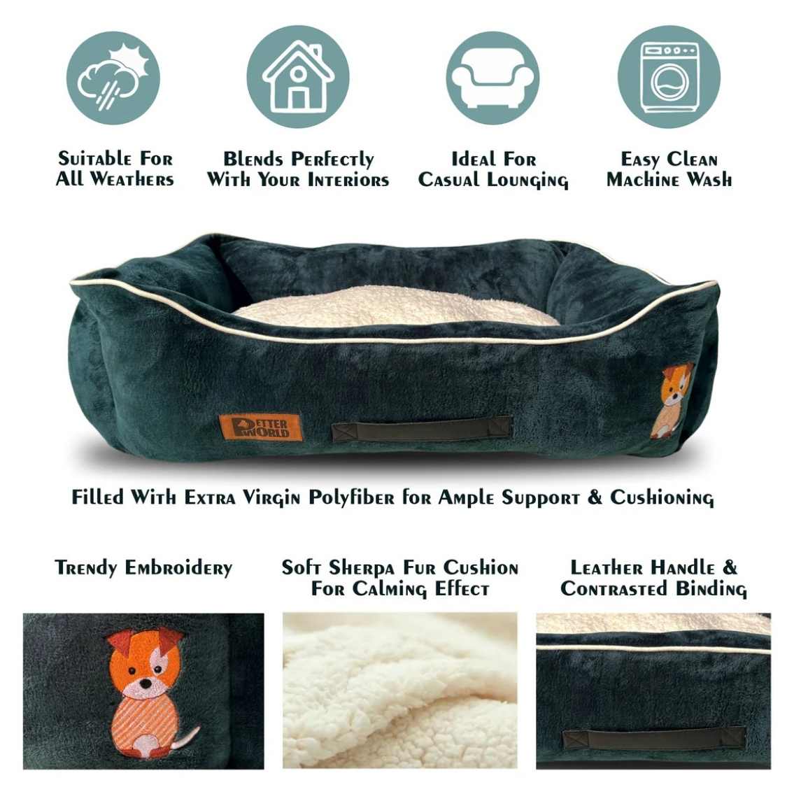 Lounger Dog Bed with Removable Cushion | Soft Washable Pet Sofa Bed with Anti Slip Base