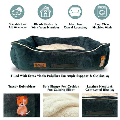 Lounger Dog Bed with Removable Cushion | Soft Washable Pet Sofa Bed with Anti Slip Base