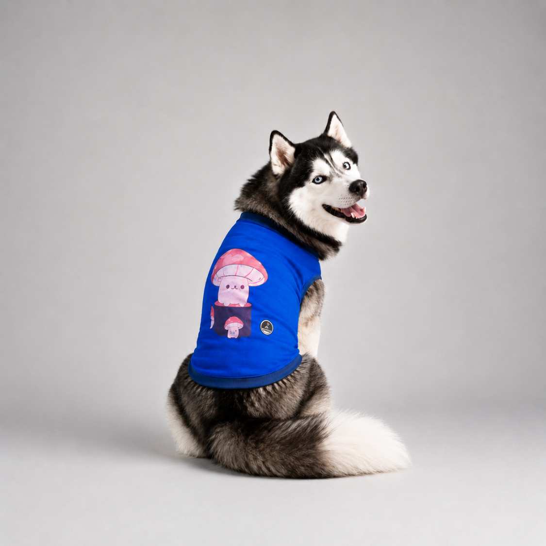 Mushroom Print Dog T-Shirt | Soft Comfortable Pet Wear (Blue)