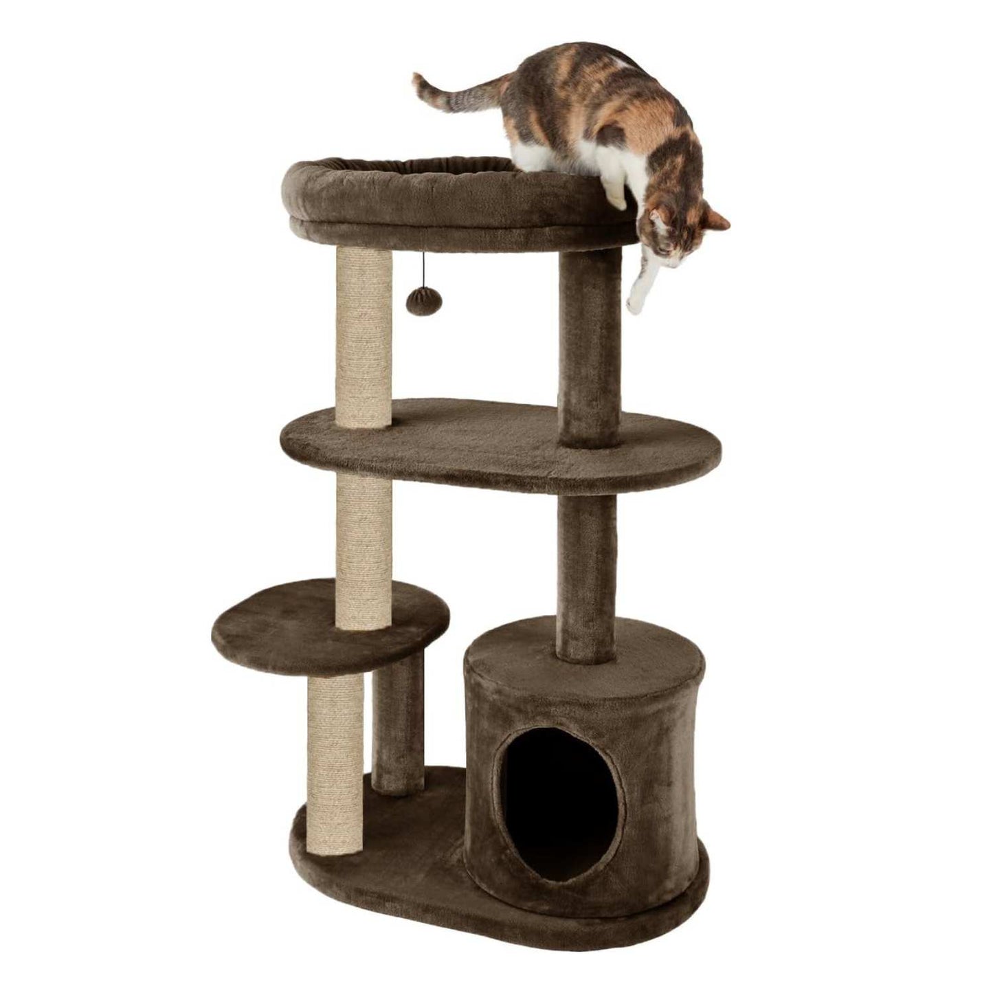 Deluxe Cat Tree Tower, 43 Inch Tall Multi-Level Grey Plush with Sisal Posts, Condo House, Perch Platforms, 19x16x43 Inches (Brown)
