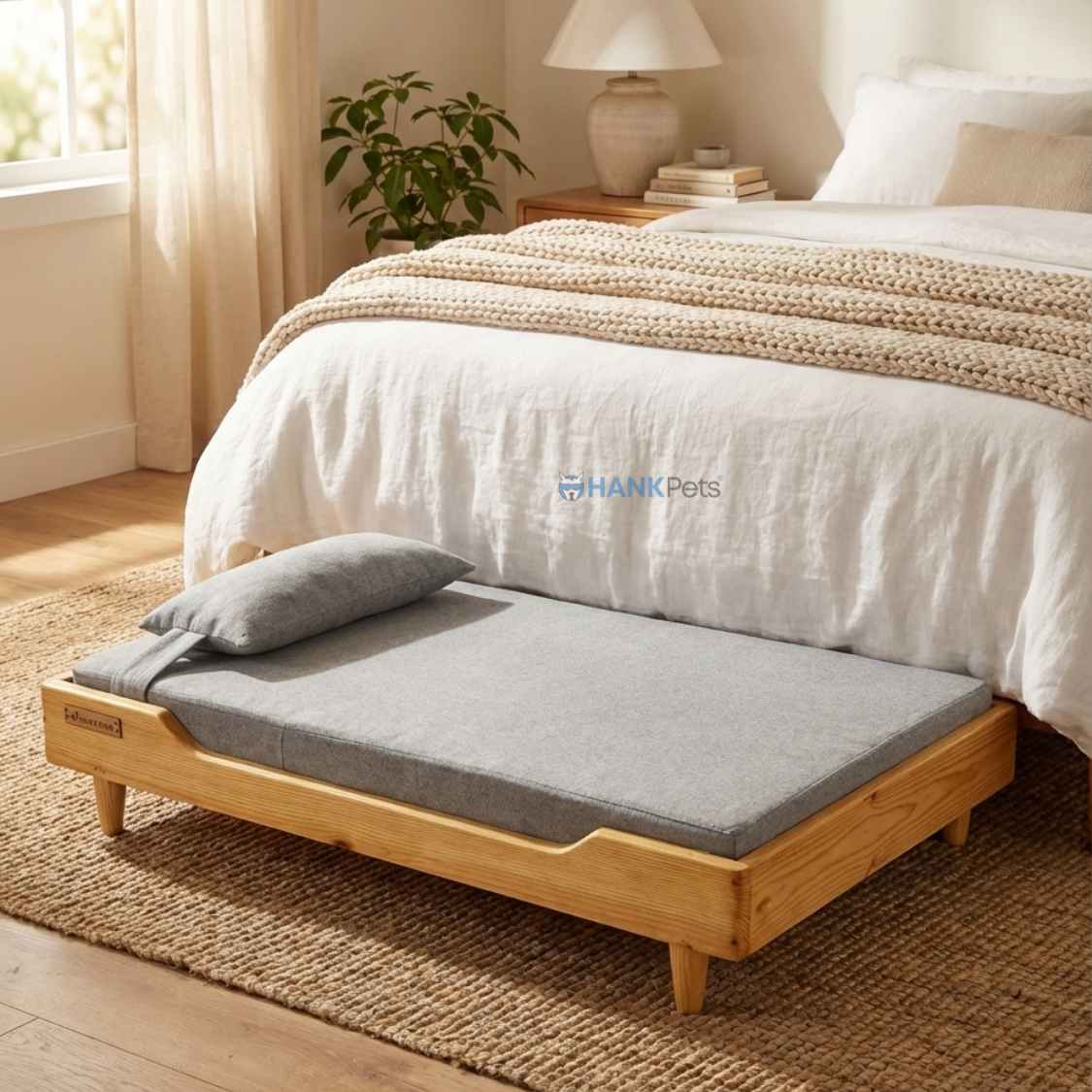 Large Wooden Pet Bed With Cushion | Comfortable Dog Bed