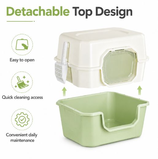 Stylish Covered Cat Litter Box With Swing Door & Scoop